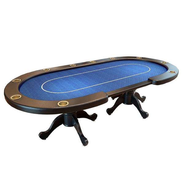 English Elm 96" Oval Casino Poker Table Seats 10 with Speed Cloth Felt Vinyl Armrest Cup Holders Blue W2748S00024