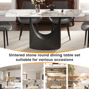 English Elm 63" Modern Artificial Stone Dining Table With Curved Design & Black Iron Legs - Seats 6-8 Comfortably W1535S00560
