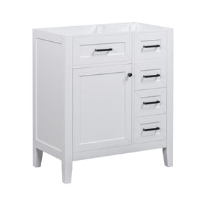 English Elm 30" Modern Bathroom Vanity Cabinet Base with 3 Drawers, Solid Frame MDF, Undermount Ready, 200lb Capacity White WF321000AAK