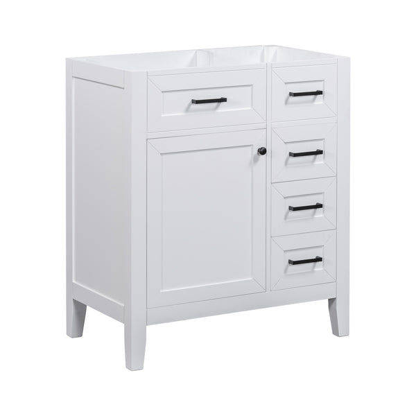 English Elm 30" Modern Bathroom Vanity Cabinet Base with 3 Drawers, Solid Frame MDF, Undermount Ready, 200lb Capacity White WF321000AAK