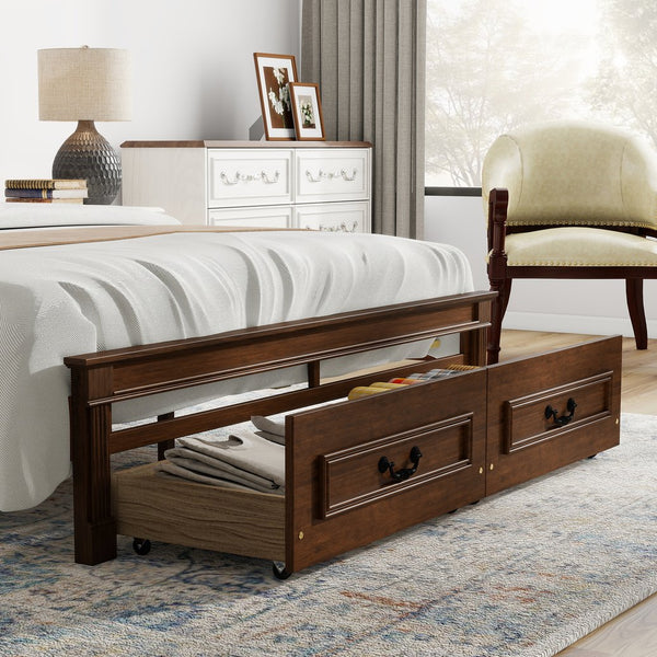 English Elm Queen Farmhouse Pinewood Storage Bed with Led Lighting Usb Charging and Panel Headboard Walnut W504P391016