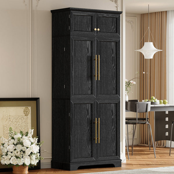 English Elm K&k Farmhouse Pantry Cabinet Tall Freestanding Kitchen Storage with Drawers Shelves Black N707P356567B