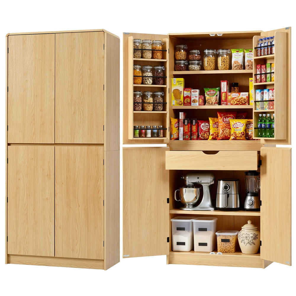 English Elm K&k Farmhouse Pantry Cabinet 72 Inch Tall Mdf Cupboard with Adjustable Shelves Natural N707S000021Y