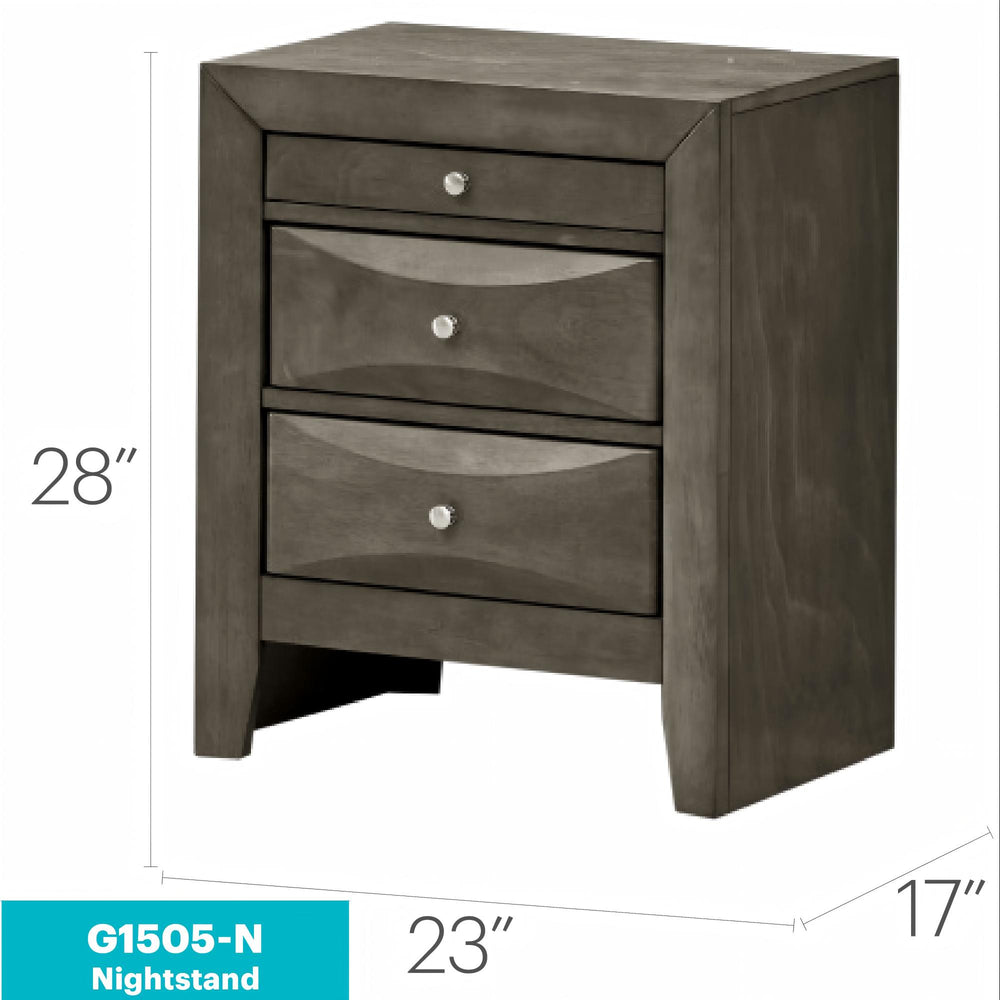 English Elm Elegant Gray Storage Nightstand with 3 Spacious Drawers, Curved Fronts, 28"H x 23"W x 17"D, Ready-to-Use B078108040