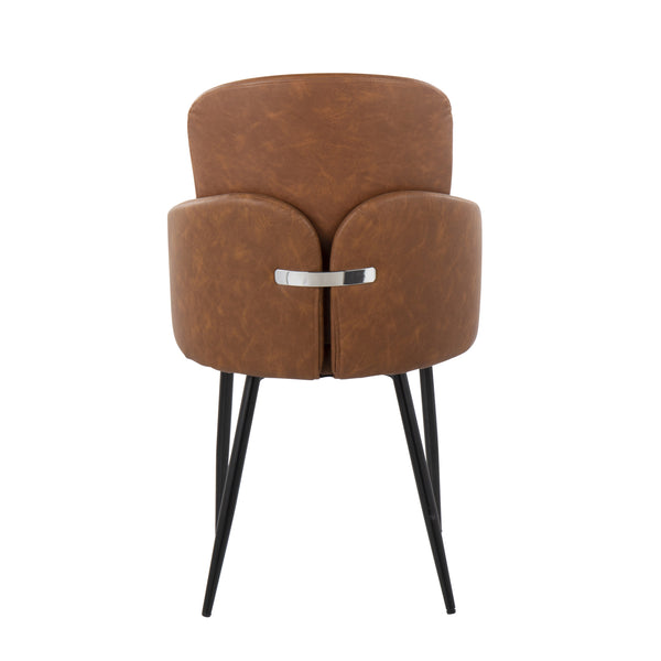 English Elm Dahlia Contemporary Dining Chair Set Of 2 - Black Metal & Camel Faux Leather With Chrome Accent B202S01190