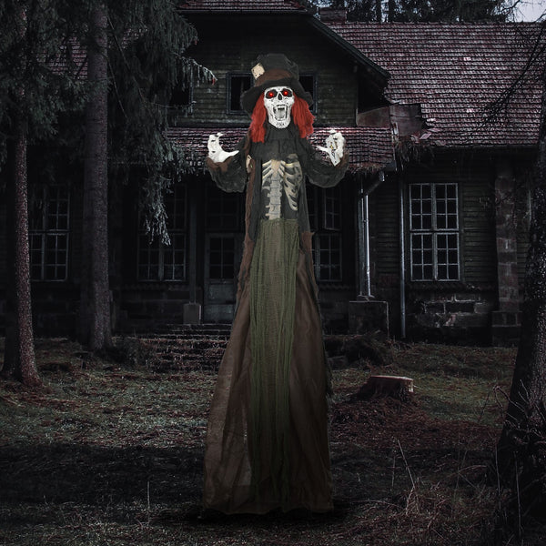 English Elm Homcom 6' Life-Size Animatronic Zombie With Light-Up Eyes, Realistic Skeleton, Motion & Sound Activation W2225P229498