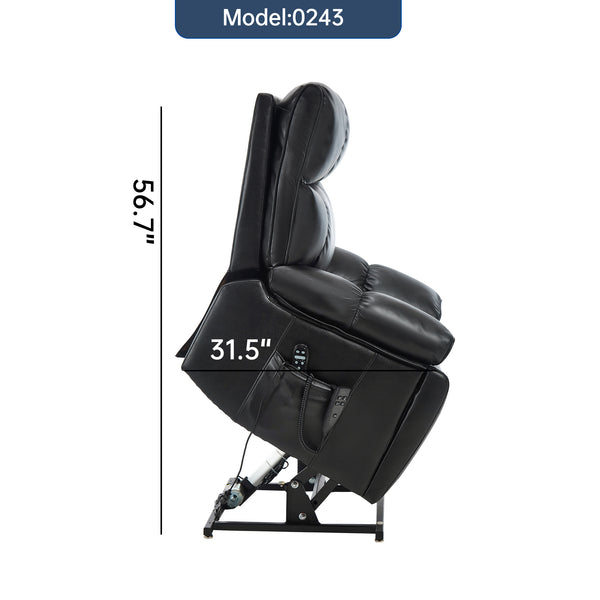 English Elm Black Leatheraire Power Lift Recliner with Massage Heat and 350 Lb Dual Motor W1803P340318