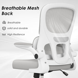 English Elm Office Mesh Ergonomic Chair with Tailored Lumbar Support, Flip Armrests, Breathable Mesh, 350lb Capacity, Adjustable Tilt and Height Grey,White T3623P380867