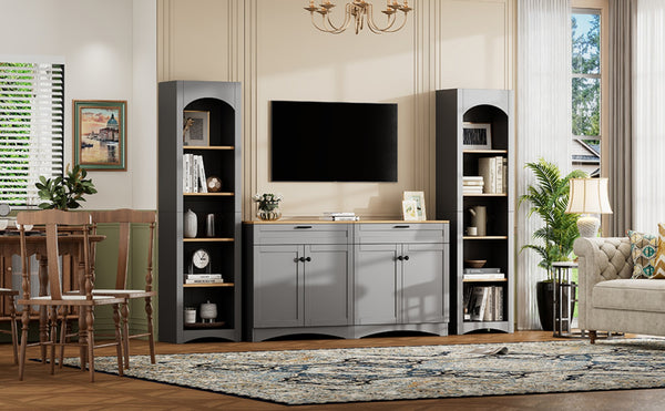 English Elm On-Trend 3-Piece Rustic Farmhouse Entertainment Center For Tvs Up To 70", Versatile Storage Solution N721S000045E-GIGA