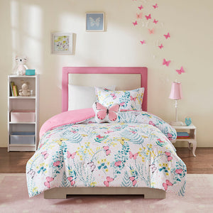 JLA Home Mi Zone Kids - Printed Butterfly Comforter Set with Ultra-Soft Face, Hypoallergenic Fill, Antimicrobial Freshness & Pillow 86 L x 66 W x 1H MZK10-208