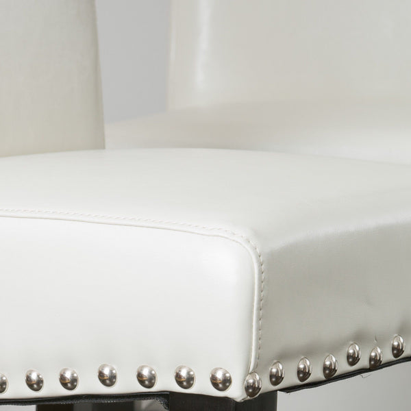 English Elm Christopher Knight Home® - Contemporary Ivory Bonded Leather Counter Stools with Nailhead Trim, 25" Padded Bar Chairs (Set of 2) N780P168429
