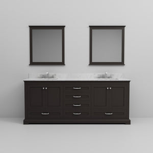 English Elm Espresso Double Vanity Set 80" With Carrara Marble Top, Chrome Faucet & 30" Mirrors For Stylish Bath B2731S01035