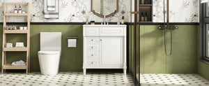 English Elm 30" Bathroom Vanity with Sink — Freestanding Modern Cabinet with Soft-Close Door, 2 Deep Drawers, Durable Basin White N710P288938K