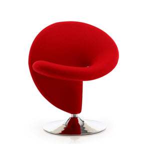 English Elm Curl Wool Blend Swivel Lounge Chair with Polished Chrome Base, 360° Rotation, Plush High-Density Foam Comfort Red B365P397998