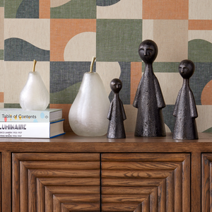 Glass Pear Set of 2 - Artisanal Frosted Glass Sculptures with Brass Stems for Elegant Décor