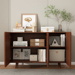 English Elm Entryway Walnut Rattan Storage Console Cabinet with Adjustable Shelves Mid-Century Buffet Sideboard W2263P207528