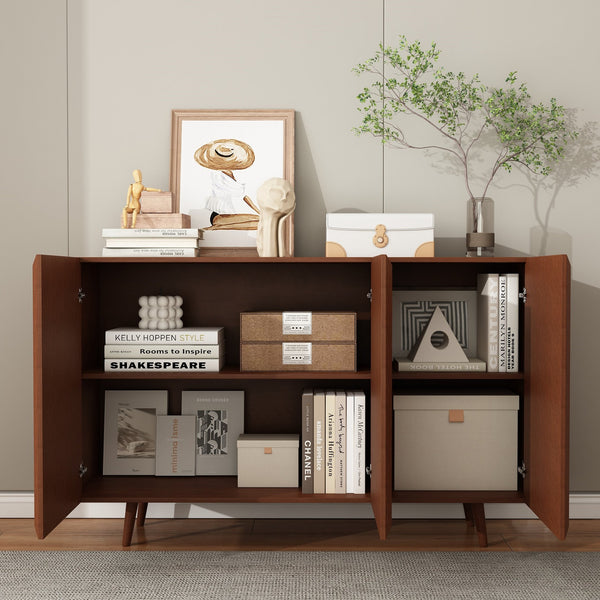 English Elm Entryway Walnut Rattan Storage Console Cabinet with Adjustable Shelves Mid-Century Buffet Sideboard W2263P207528