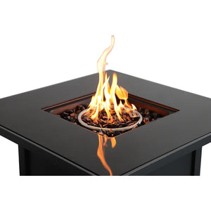 English Elm 30" Powder-Coated Metal Fire Pit Table with Smoked Glass Shield, 40,000 BTU, Lava Rocks Included Black B120S00051