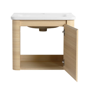 English Elm 60'' Wall-Mounted Bathroom Vanity With Elegant White Sink, Soft-Close Doors & Ample Storage Shelves W999S00483