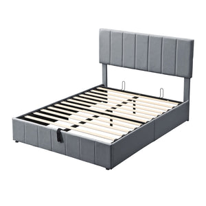 English Elm Full Size Linen Upholstered Platform Bed with Hydraulic Lift Storage and Foam Headboard N708P201551E