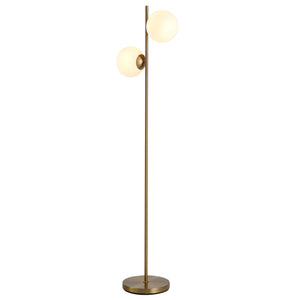 English Elm HOMCOM Gold Floor Lamp with 2 Glass Globe Shades, Anti-Skid Base, Footswitch, Modern 65" Tall W2225P217292