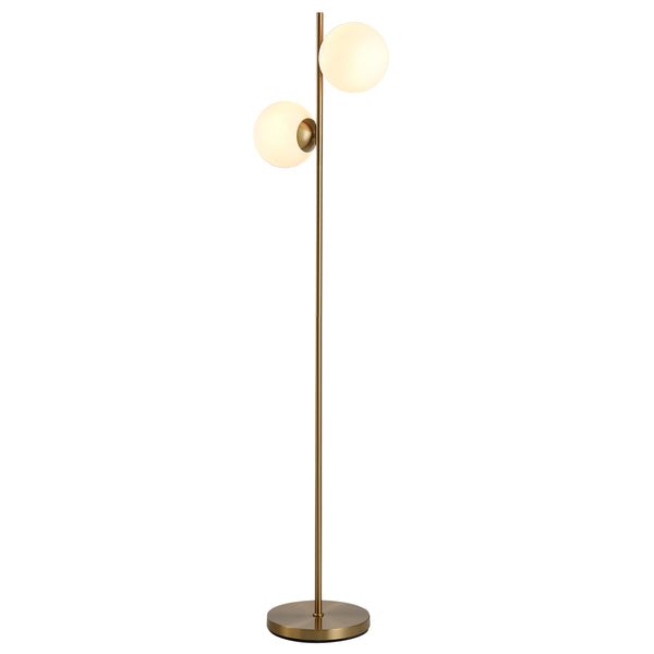 English Elm HOMCOM Gold Floor Lamp with 2 Glass Globe Shades, Anti-Skid Base, Footswitch, Modern 65" Tall W2225P217292
