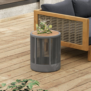 English Elm Christopher Knight Home® - Outdoor Rattan Rope & Acacia Wood Side Table – Stylish, Weather-Resistant Accent For Any Space N770P298633G