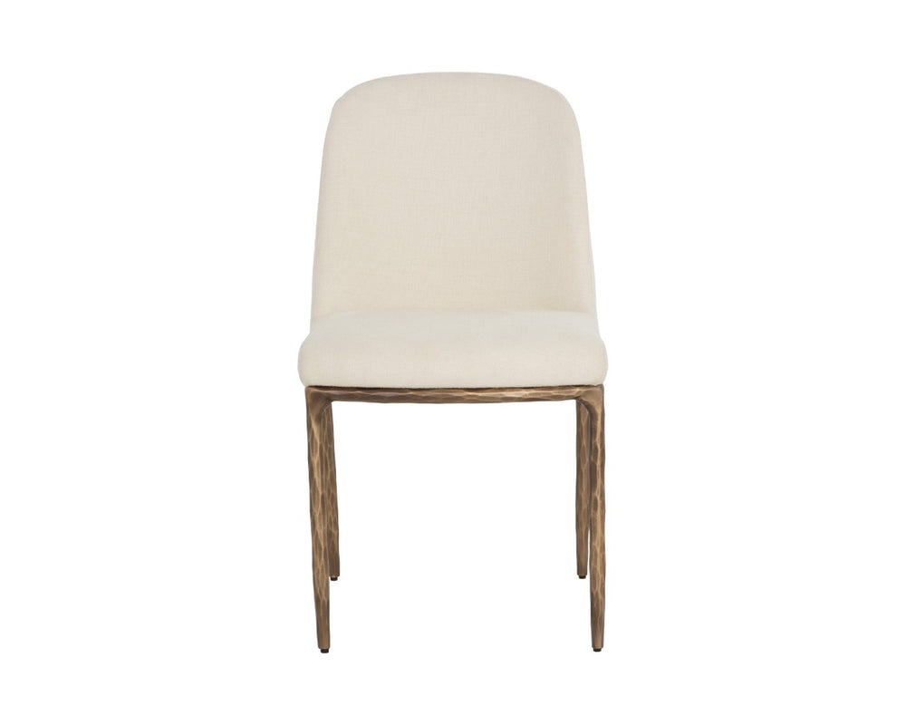 Sunpan NESTOR Dining Chair - Plush Upholstered Comfort with Artisan Hammered Details & Antique Brass Finish 112295