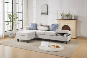 English Elm Hidden Compartment Modular Sectional with Pull Out Drawer and Coordinated Accent Pillows Beige B2730S00064
