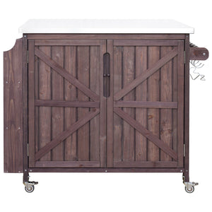 English Elm K&k Rolling Outdoor Kitchen Island Solid Fir Wood Stainless Steel Top Storage Cabinet Dark Brown N707P370287Z