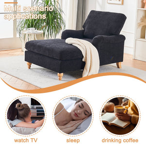 English Elm Modern Mid-Century Oversized Chaise Lounger Sofa Bed with Solid Wood Legs, Deep Seat Comfort Sleeper Black W2363S00068