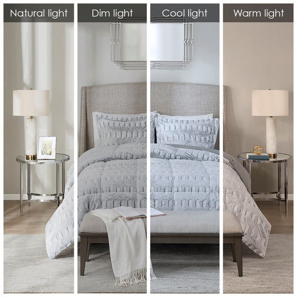 English Elm King/Cal Plush Gia Back Print Long Fur Comforter Mini Set – Reversible Grey Faux Mink, Hypoallergenic, OEKO-TEX Certified Elegance B03597195