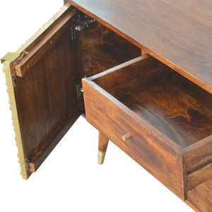 English Elm Solid Mango Wood Sideboard with Brass Accents Three Drawers Chestnut Hallway Storage B182P280784