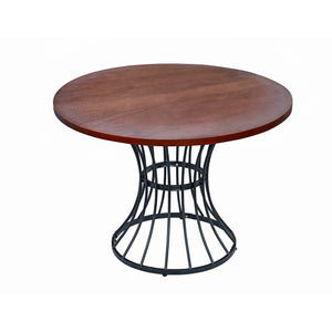 English Elm Oak 42" Round Dining Table with Oak Veneer Top, Matte Black Iron Pedestal, Rustic-Modern Compact Charm N842P319125D