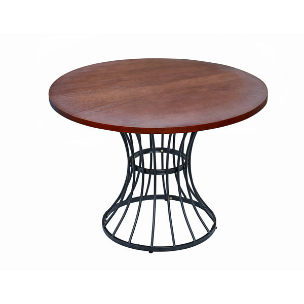 English Elm Oak 42" Round Dining Table with Oak Veneer Top, Matte Black Iron Pedestal, Rustic-Modern Compact Charm N842P319125D