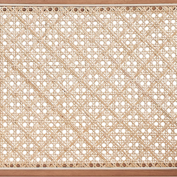 English Elm Beige Rattan Accent Chair with Natural Wood Legs — Breathable Seat, Rustic Earthy Style for Home B062P209169