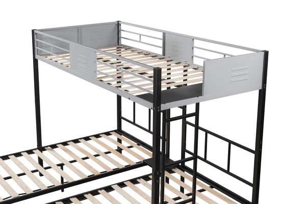 English Elm Triple Bunk Bed Steel Frame with Wood Slats Converts to Three Twin Beds W427S00071
