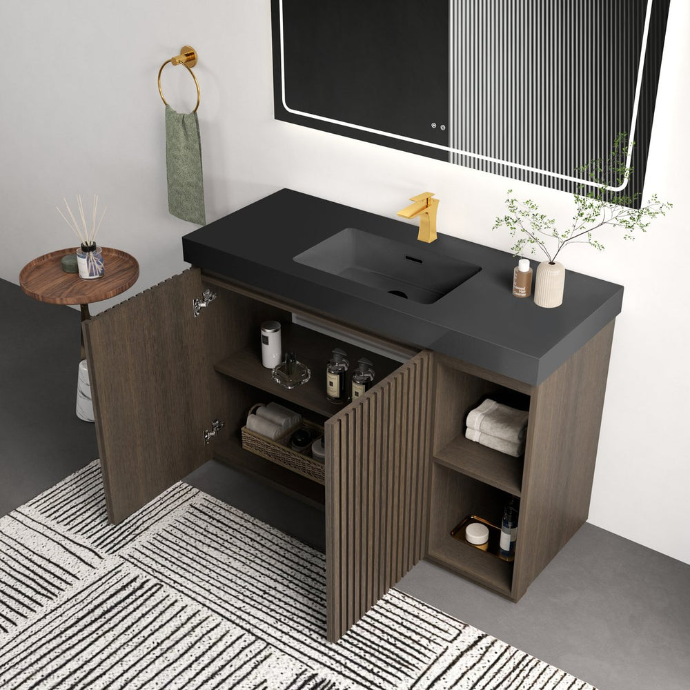 English Elm Grace Floating Walnut Vanity with Solid Surface Sink and Soft Close Storage Drawers Oak,Smoke W1865S00225