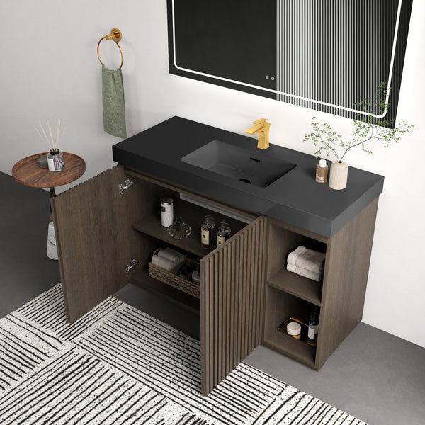 English Elm Grace Floating Walnut Vanity with Solid Surface Sink and Soft Close Storage Drawers Oak,Smoke W1865S00225
