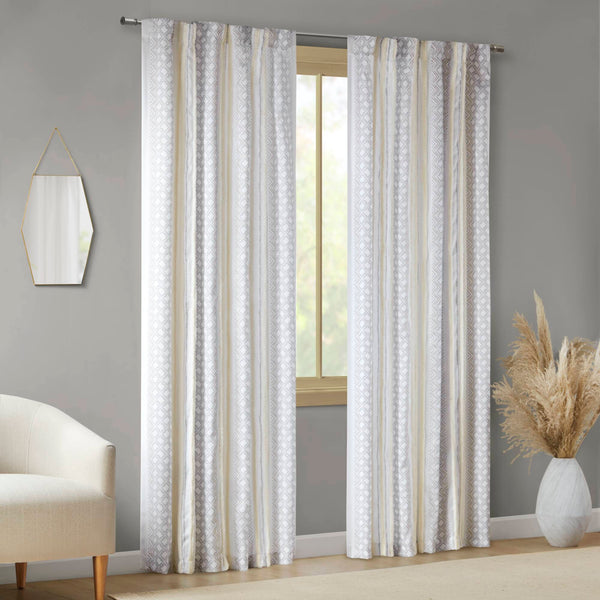 English Elm 2Pk Elegant Tufted Stripe Curtain Panels - White/Taupe, 50X95", Light Filtering & Machine Washable B035P268154