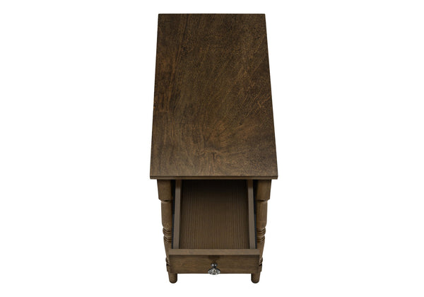 English Elm Accent Table, Two-Tiered Design With Storage Drawer - Traditional Brown Veneer For Stylish Spaces B2710P219466