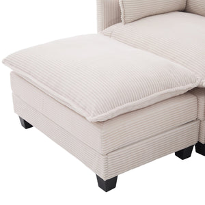 English Elm United We Win Modular Corduroy Sectional with Ottoman Low Profile Living Room Couch Beige W1568S00259