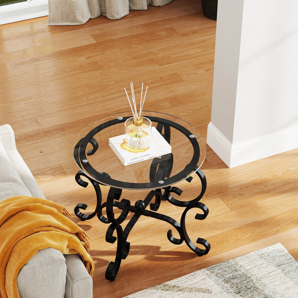 English Elm 3 Piece Tempered Glass Surface Coffee Table Set – Rustic Black Design For Elegant Living Room Décor W2167P220517
