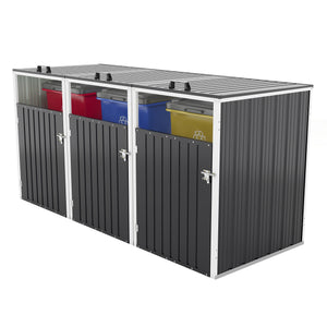 English Elm Garbage Bin Shed Galvanized Steel Enclosure Fits Three Cans with Lockable Waterproof Lid Dark Gray W1598P357716