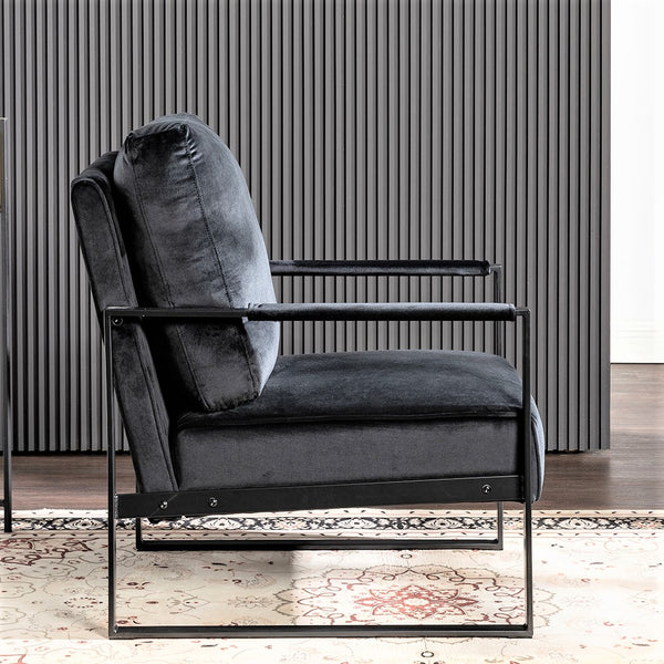 English Elm Classic Mid Century Modern Accent Chair In Plush Black Velvet - Stylish Metal Frame For Any Space B2735P256735