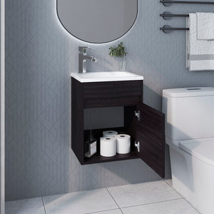 English Elm FM Floating Bathroom Vanity with Integrated Sink and Soft-Close Cabinet for Sleek Modern Storage Wenge 24 L x 21 W x 11 H B128P335850