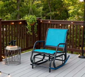 English Elm Steel Outdoor Glider Chair with Mesh Seating and Ergonomic High Back for Porch or Patio T3971P418238