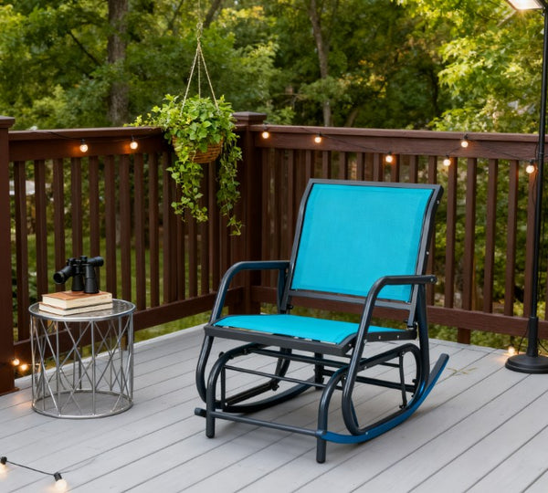 English Elm Steel Outdoor Glider Chair with Mesh Seating and Ergonomic High Back for Porch or Patio T3971P418238