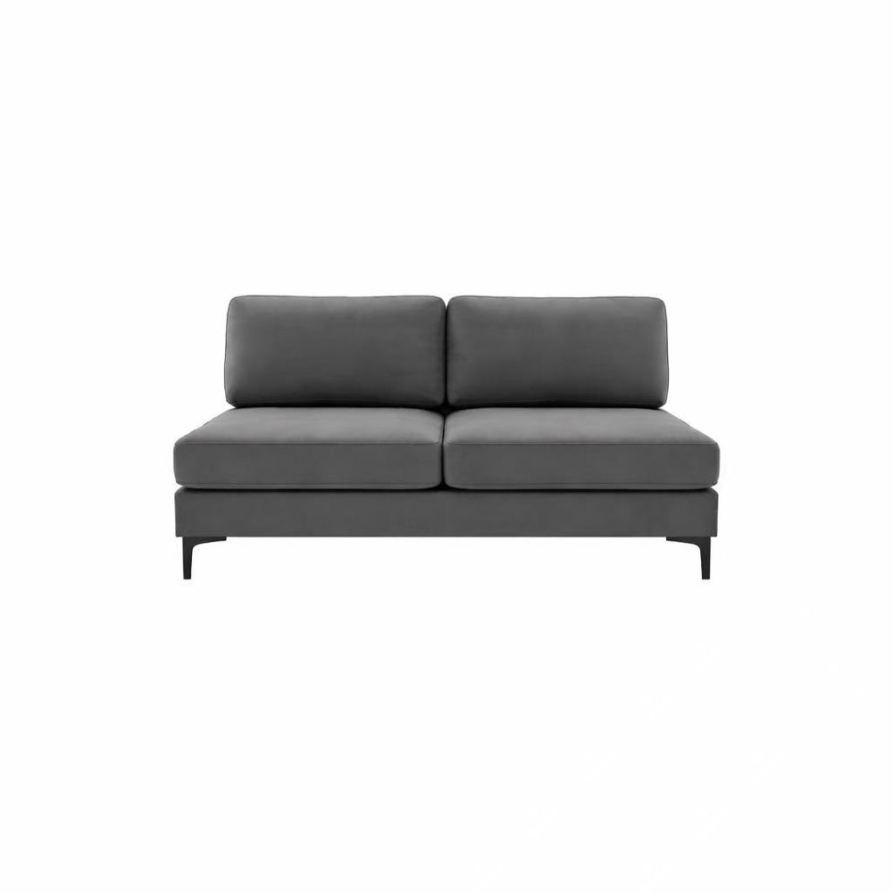 English Elm Armless Loveseat with Slim Black Metal Legs Compact Upholstered Sofa for Small Spaces B2748P415856