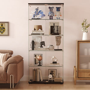 English Elm Glass Display Cabinet Five Tempered Shelves Lockable Doors Matte Black Living Room W3190S00002